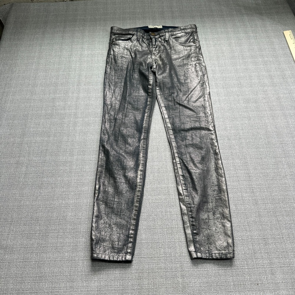 Current Elliot Stiletto Silver Coated Jeans Women 28 Y2K Glam Rock Holiday